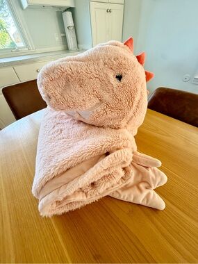 Plush Pink Dinosaur Hooded Blanket for Kids 4’x6’